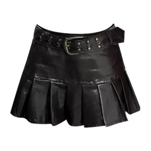 Y2K Summer Women's Dark Academia Faux Leather Mini Skirt with Belt - Streetwear Fashion