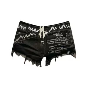 Y2K Summer Women's Dark Academia Jean Shorts - Ripped Denim Hot Pants - Japanese Streetwear Goth