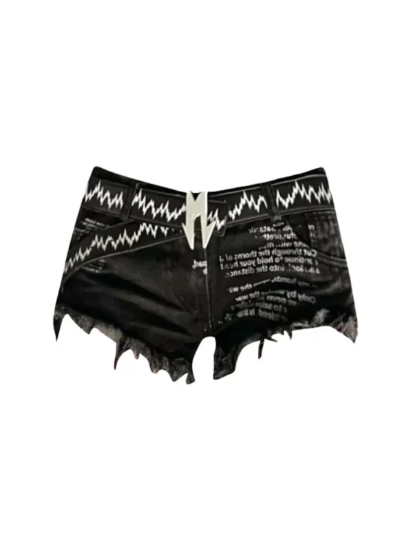 Y2K Summer Women's Dark Academia Jean Shorts - Ripped Denim Hot Pants - Japanese Streetwear Goth