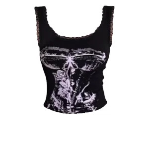 Y2K Summer Women's Dark Academia Lace Tank Top - Grunge Goth Streetwear Aesthetic