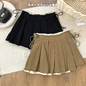 Y2K Summer Women's Dark Academia Patchwork Pleated Mini Skirt - Baddie Style Gyaru Haraj