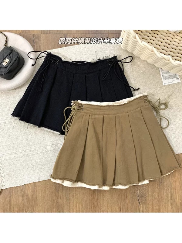 Y2K Summer Women's Dark Academia Patchwork Pleated Mini Skirt - Baddie Style Gyaru Haraj