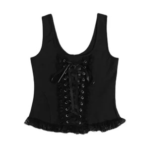 Y2K Summer Women's Dark Academia Vest Gothic Crop Top Streetwear Lace-Up Tank Top Vintage Bodycon Bustier