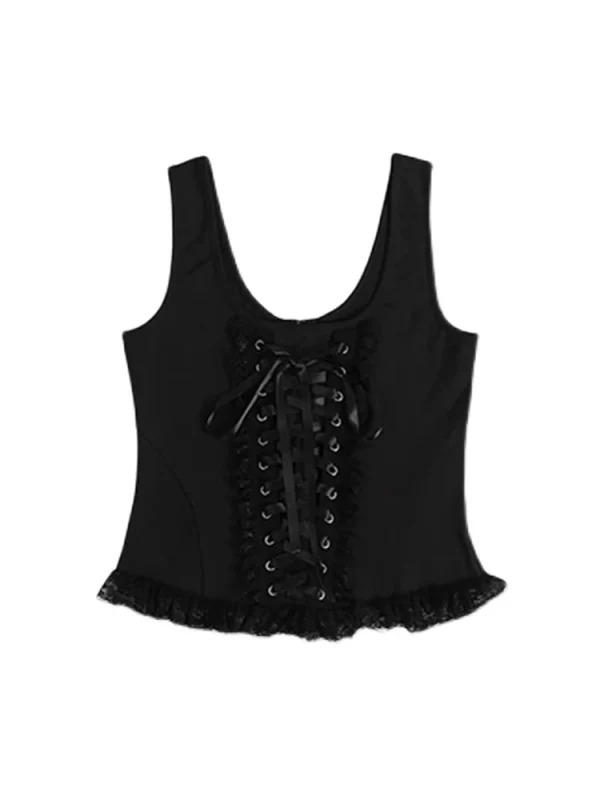 Y2K Summer Women's Dark Academia Vest Gothic Crop Top Streetwear Lace-Up Tank Top Vintage Bodycon Bustier