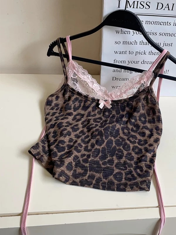 Y2K Summer Women's Fashion Leopard Print Crop Top