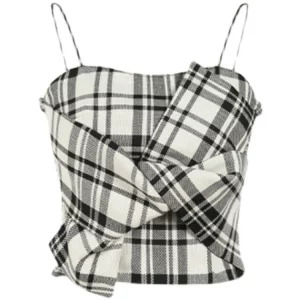 Y2K Summer Women's French Fashion Crop Top - Vintage Plaid Camisole with Aesthetic 2000s Style