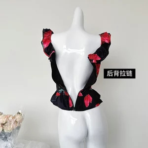 Y2K Summer Women's French Vintage Crop Top - Harajuku Kawaii Goth Tank - Streetwear Coquette Aesthetic