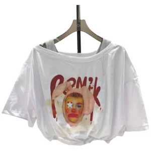 Y2K Summer Women's Graphic Crop Top - Fake Two-Piece Tee for Streetwear and Cyber Gyaru