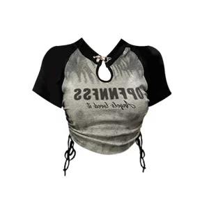 Y2K Summer Women's Grunge Crop Top - Dark Academia Aesthetic