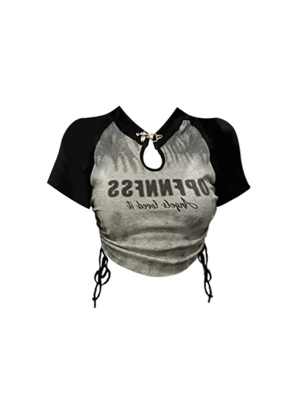 Y2K Summer Women's Grunge Crop Top - Dark Academia Aesthetic