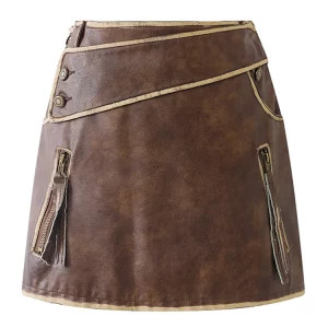 Y2K Summer Women's High Waist Faux Leather A-line Mini Skirt - Vintage Streetwear Fashion