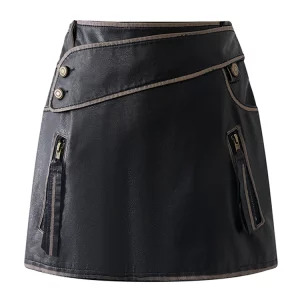 Y2K Summer Women's High Waist Faux Leather A-line Mini Skirt - Vintage Streetwear Fashion