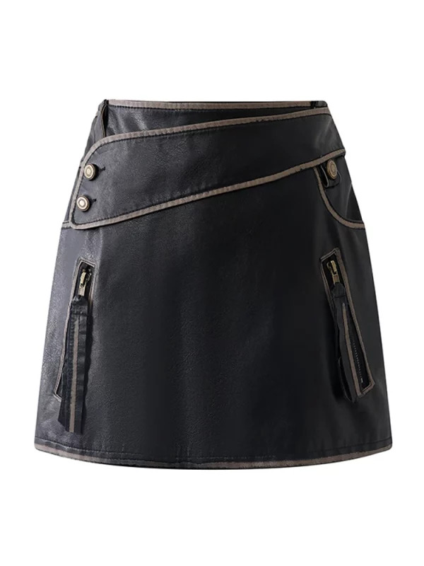 Y2K Summer Women's High Waist Faux Leather A-line Mini Skirt - Vintage Streetwear Fashion