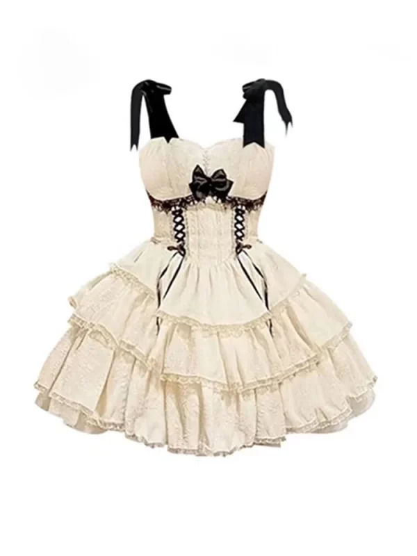 Y2K Summer Women's Mini Suspender Dress with Tiered Ruffles - Fluffy Lolita Style for Evening Club Out