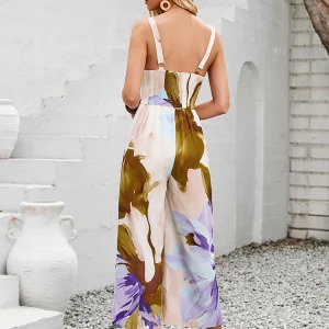 Y2K Summer Women's Print Jumpsuit - Sexy Halter Beach Long Jumpsuit for Party, Retro 90s Fashion