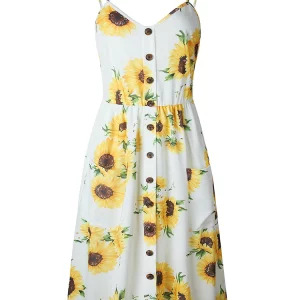 Y2K Sunflower Strapless Midi Dress - Sexy Backless Floral Sundress, Retro 90s Summer Beach Outfit