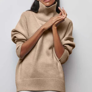 Y2K Turtleneck Knitted Sweater for Women - Long Sleeve Casual Pullover, Retro 90s Fashion Knitwear