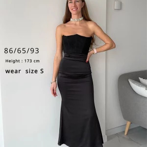 Y2K Velvet Satin Patchwork Maxi Dress - Strapless Bodycon Corset for Retro 90s Party & Club Outfits