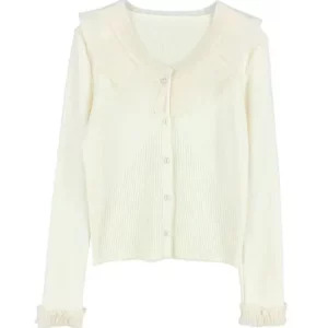 Y2K Vintage Aesthetic French Ruffle Patchwork Cardigan Sweater