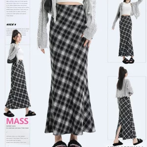 Y2K Vintage Aesthetic High Waist Plaid A-line Midi Skirt - Fairy Core Retro Style