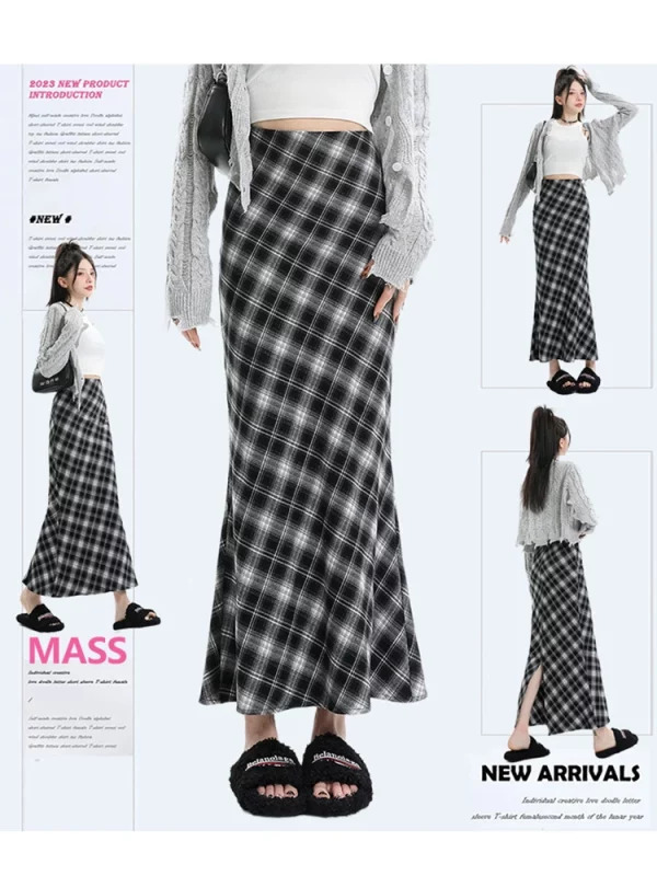 Y2K Vintage Aesthetic High Waist Plaid A-line Midi Skirt - Fairy Core Retro Style