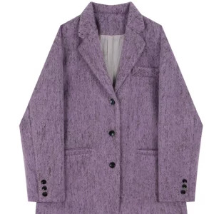 Y2K Vintage Aesthetic Oversize Woolen Blazer Single-breasted Jacket - Grunge 90s Fashion Outfit