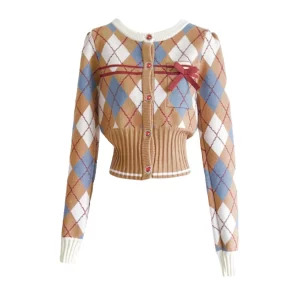 Y2K Vintage Aesthetic Plaid Cardigan - Preppy Style Cropped Sweater