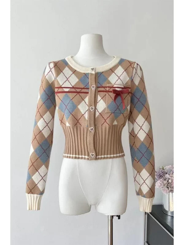 Y2K Vintage Aesthetic Plaid Cardigan - Preppy Style Cropped Sweater