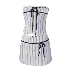 Y2K Vintage Aesthetic Striped 2-Piece Set: Tube Top and Mini Skirt