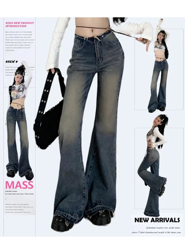 Y2K Vintage American Denim Flare Jeans - Grunge Cyber Punk Aesthetic