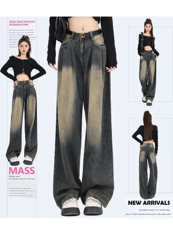 Y2K Vintage American Gyaru Pleated Denim Pants - Grunge Baggy Jeans - Aesthetic Cyber Punk Haraj