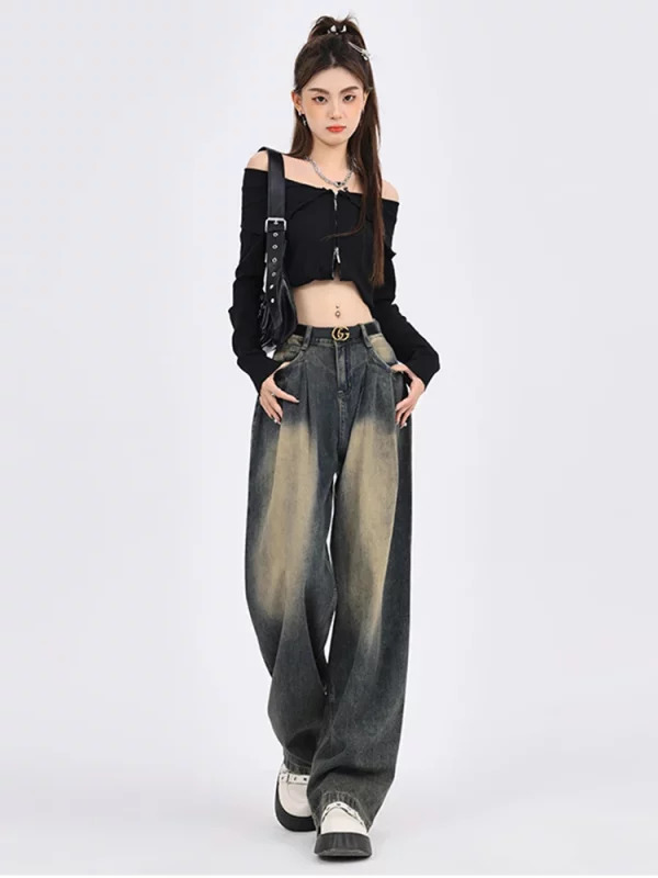 Y2K Vintage American Gyaru Pleated Denim Pants - Grunge Baggy Jeans - Aesthetic Cyber Punk Haraj