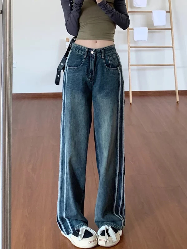 Y2K Vintage Baggy Denim Pants: Striped Jeans for Grunge Streetwear & Japanese Fashion