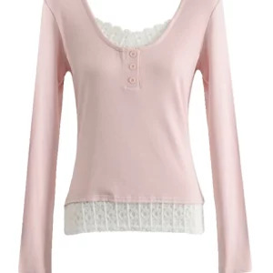 Y2K Vintage Ballet Long Sleeve Lace T-Shirt - Coquette 2000s Design