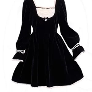 Y2K Vintage Black Lace Midi Dress - Retro 90s Grunge Fairycore Prom Gown