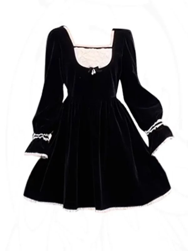 Y2K Vintage Black Lace Midi Dress - Retro 90s Grunge Fairycore Prom Gown