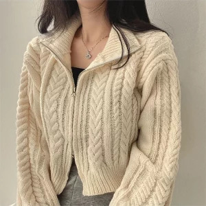 Y2K Vintage Cardigan: Autumn/Winter Zip-Up Cropped Sweater - Korean Streetwear Style