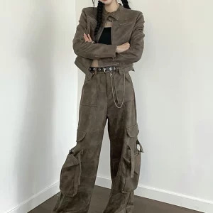 Y2K Vintage Cargo Pants: Grunge Multi-Pocket Baggy Harajuku Streetwear