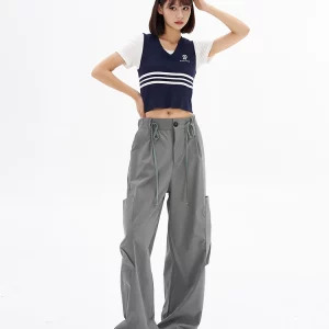 Y2K Vintage Cargo Parachute Pants - Korean Fashion Drawstring Sweatpants