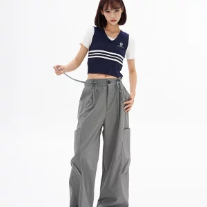 Y2K Vintage Cargo Parachute Pants - Korean Fashion Drawstring Sweatpants