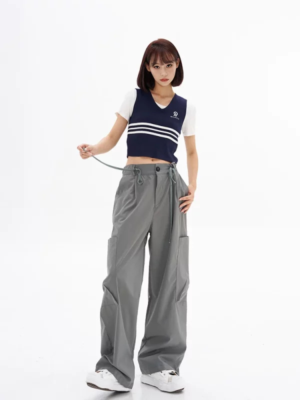 Y2K Vintage Cargo Parachute Pants - Korean Fashion Drawstring Sweatpants