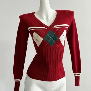 Y2K Vintage Coquette V-Neck Sweater - French Fashion Fall/Winter Knitwear