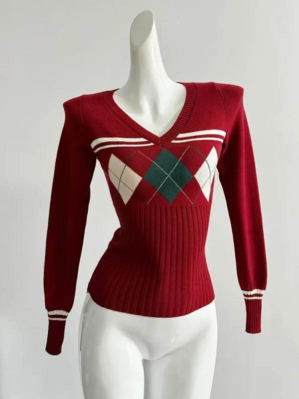 Y2K Vintage Coquette V-Neck Sweater - French Fashion Fall/Winter Knitwear