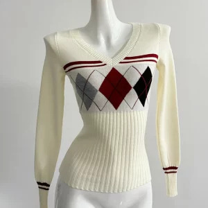 Y2K Vintage Coquette V-Neck Sweater - French Fashion Fall/Winter Knitwear