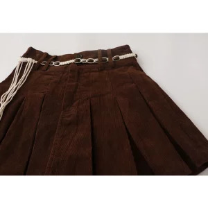 Y2K Vintage Corduroy Mini Skirt with Belt - Retro Aesthetic Streetwear