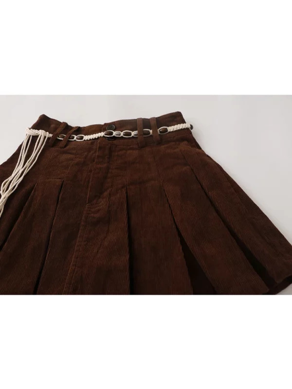 Y2K Vintage Corduroy Mini Skirt with Belt - Retro Aesthetic Streetwear