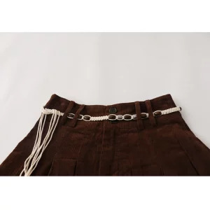 Y2K Vintage Corduroy Mini Skirt with Belt - Retro Aesthetic Streetwear