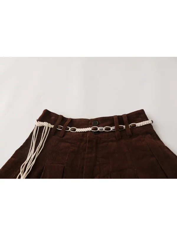 Y2K Vintage Corduroy Mini Skirt with Belt - Retro Aesthetic Streetwear