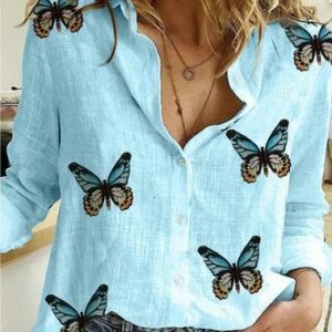 Y2K Vintage Cotton Linen Lapel Long Sleeve Oversized Button-Up Blouse - Casual Grunge Fashion