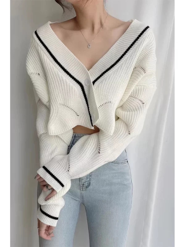 Y2K Vintage Cropped Cardigan: French Style Single-breasted Sweater Bolero with V-neck - Grunge A